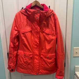 Vibrant Coral Hooded Snowboard Ski Jacket